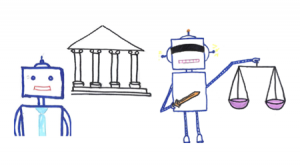 line drawing of robot holding the scales of justice